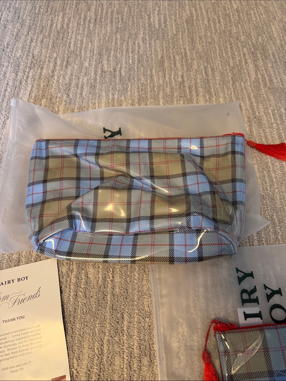 Dairy Boy Plaid Cosmetic Bag - Light Blue/Tan - Picture 5 of 8